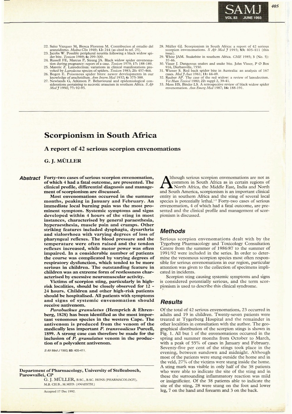 Scorpionism in South Africa - a report of 42 serious cases of envenomations