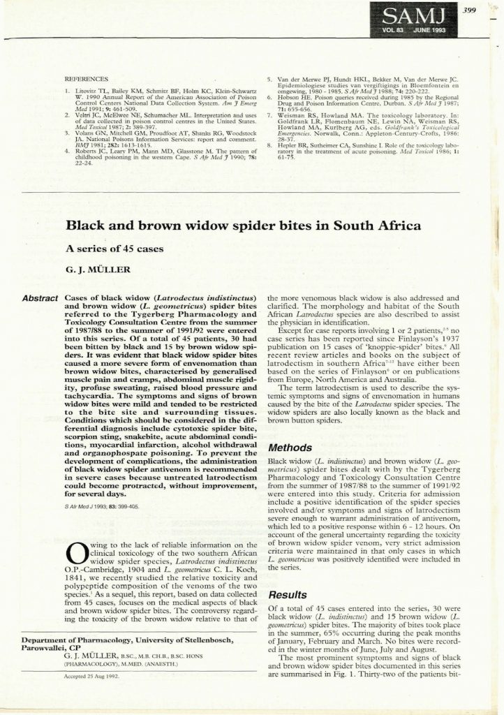 Black And Brown Widow Bites In South Africa - a series of 45 cases