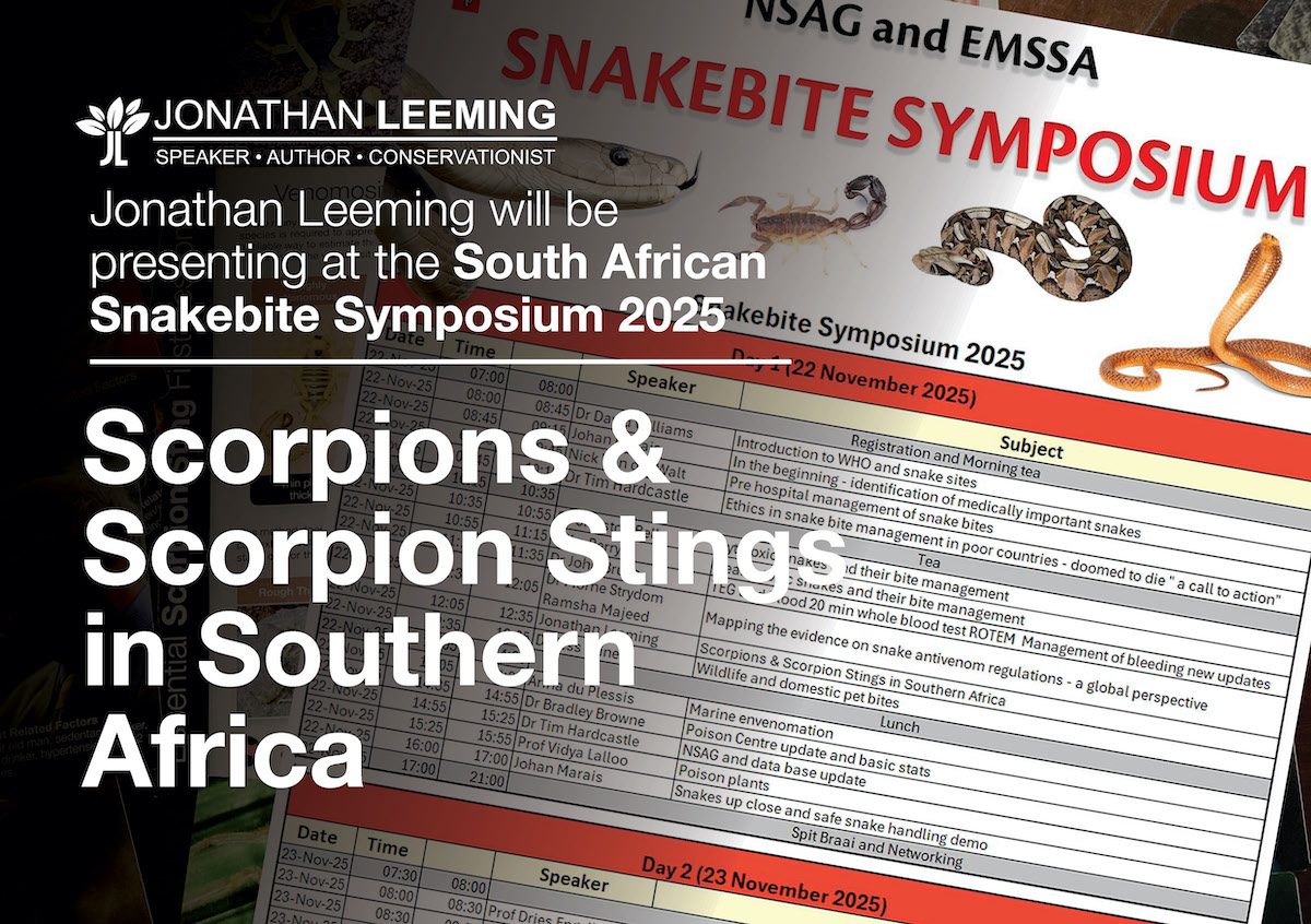 Jonathan Leeming is speaking at the 2025 Snakebite Symposium in Pretoria.